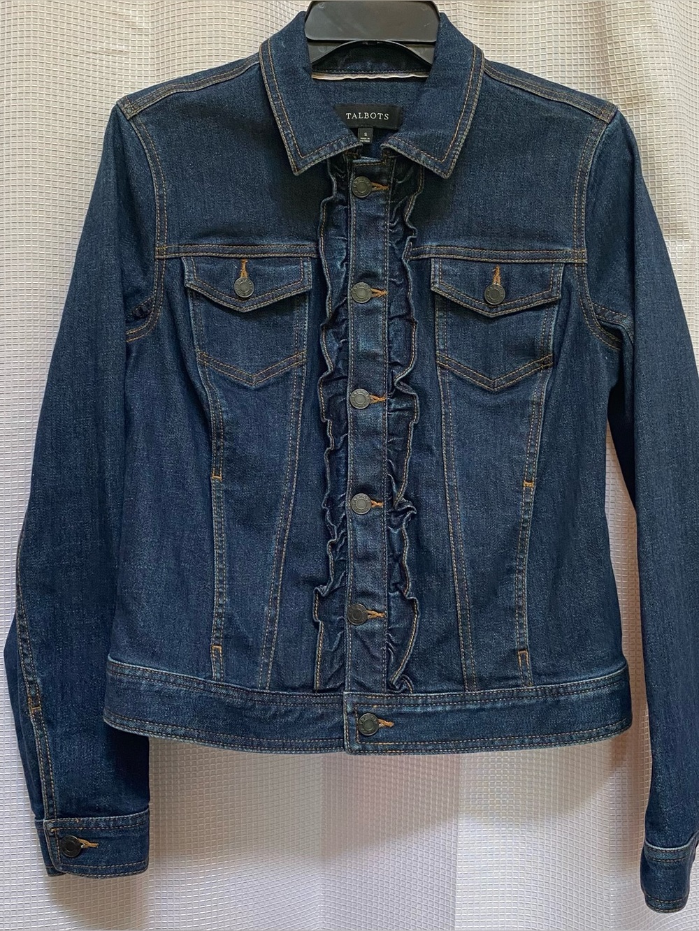 Ladies TALBOTS Ruffled Front Denim Jacket Size Small